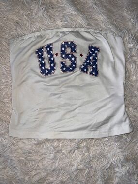 White Graphic USA Tank Top with Star Pattern